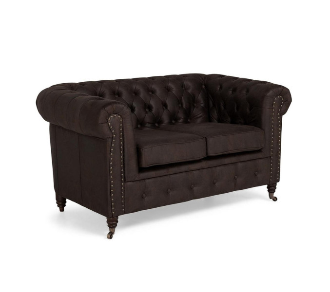 Ropez Chesterfield Oxford sofa 2os. pikowana zamsz brązowy
