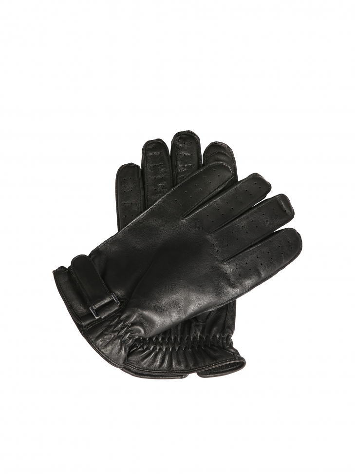 Black men's gloves with perforations on the fingers