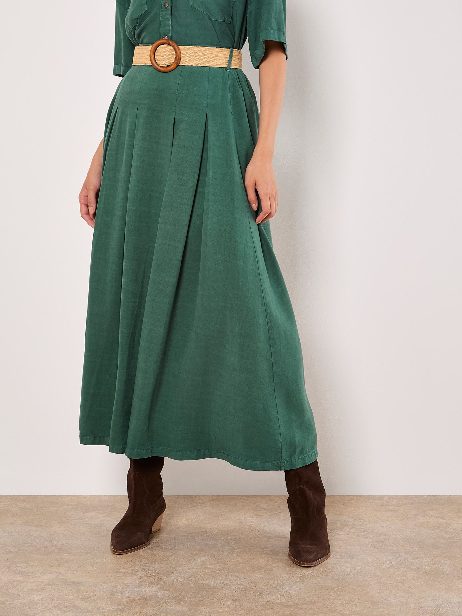 Apricot Boho Belted Midi Skirt