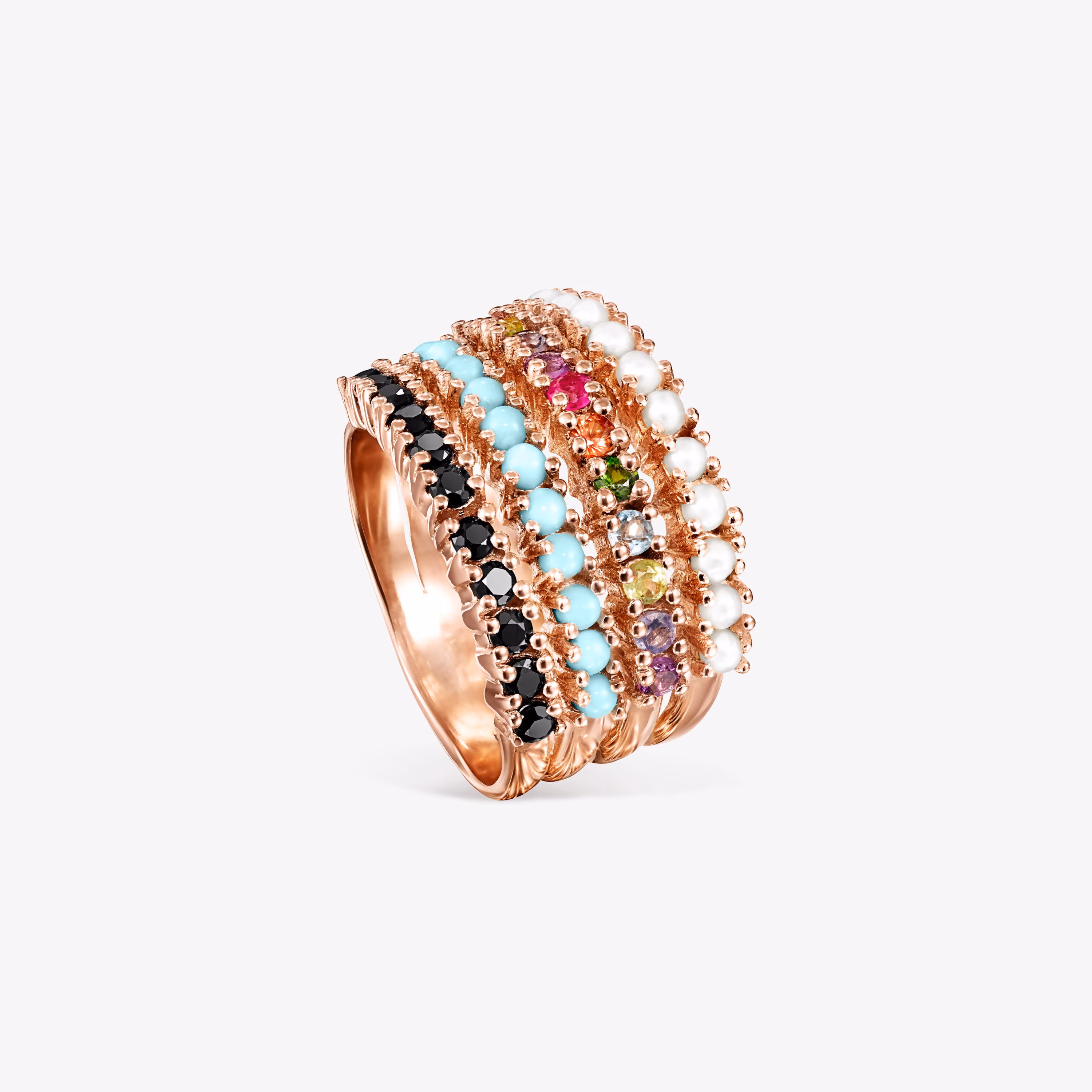 Anillo de plata vermeil rosa con gemas multicolor Straight