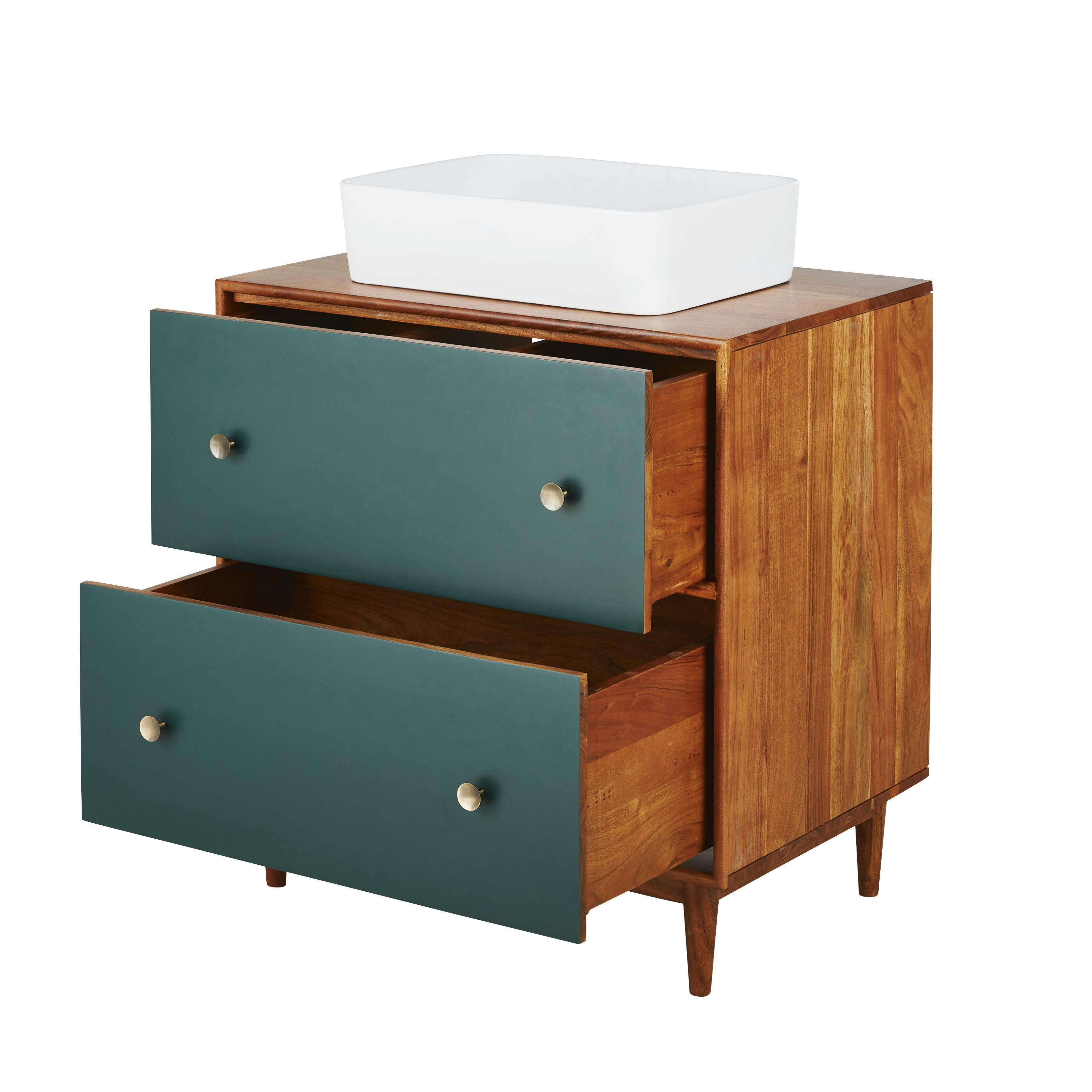 Ikat - Meuble vasque de salle de bains 2 tiroirs brun et vert