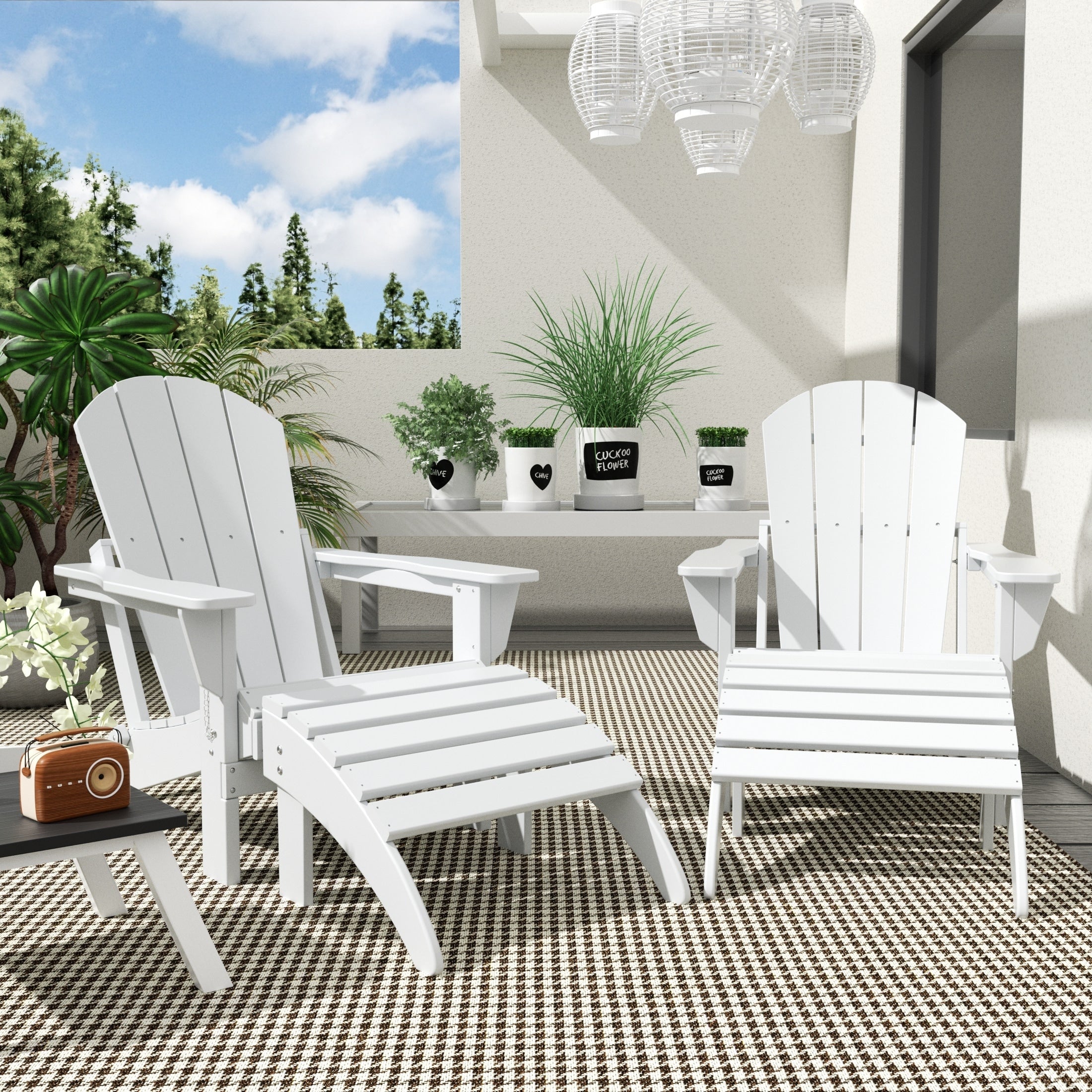 Polytrends Laguna Hdpe All Weather Outdoor Patio Foldable Adirondack Chairs With Ottomans (5-Piece Set)