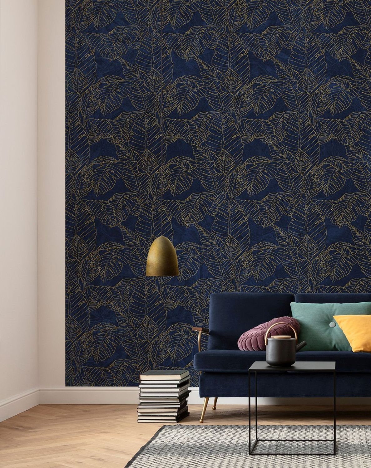 Sanders & Sanders fotobehang bladeren blauw en goud - 200 x 280 cm - 611839