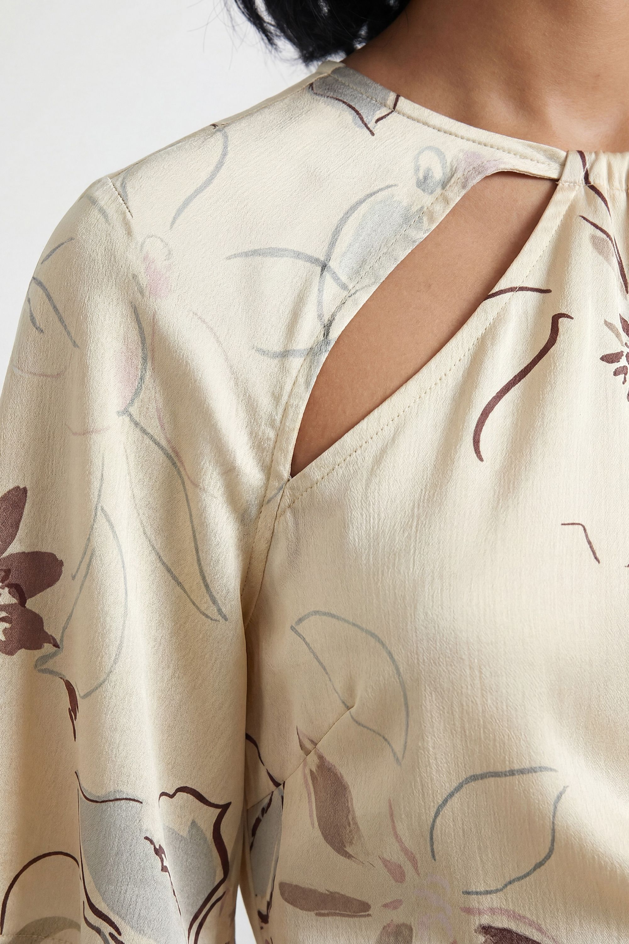 Warehouse Floral Print Asymmetric One Sleeve Bias Maxi Dress With Keyhole