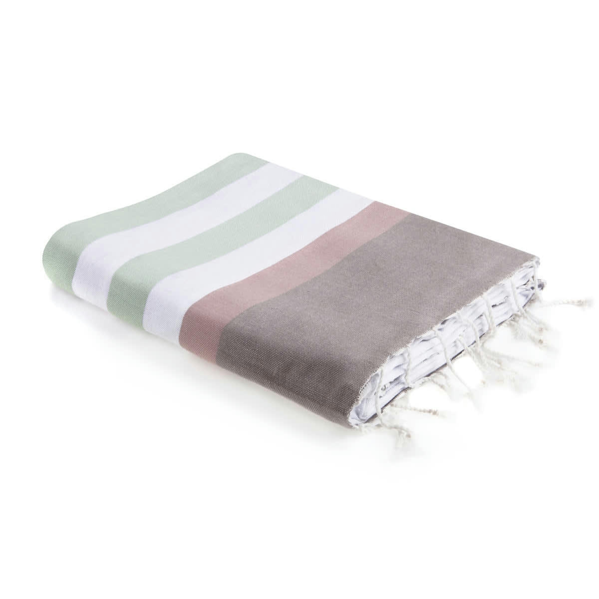 ARCACHON - Fouta tricolore coton  100x200 eau de nil / rose pale