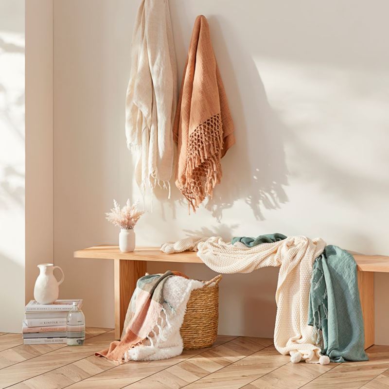 Rae Malmo Spice & Green Check Linen Throw