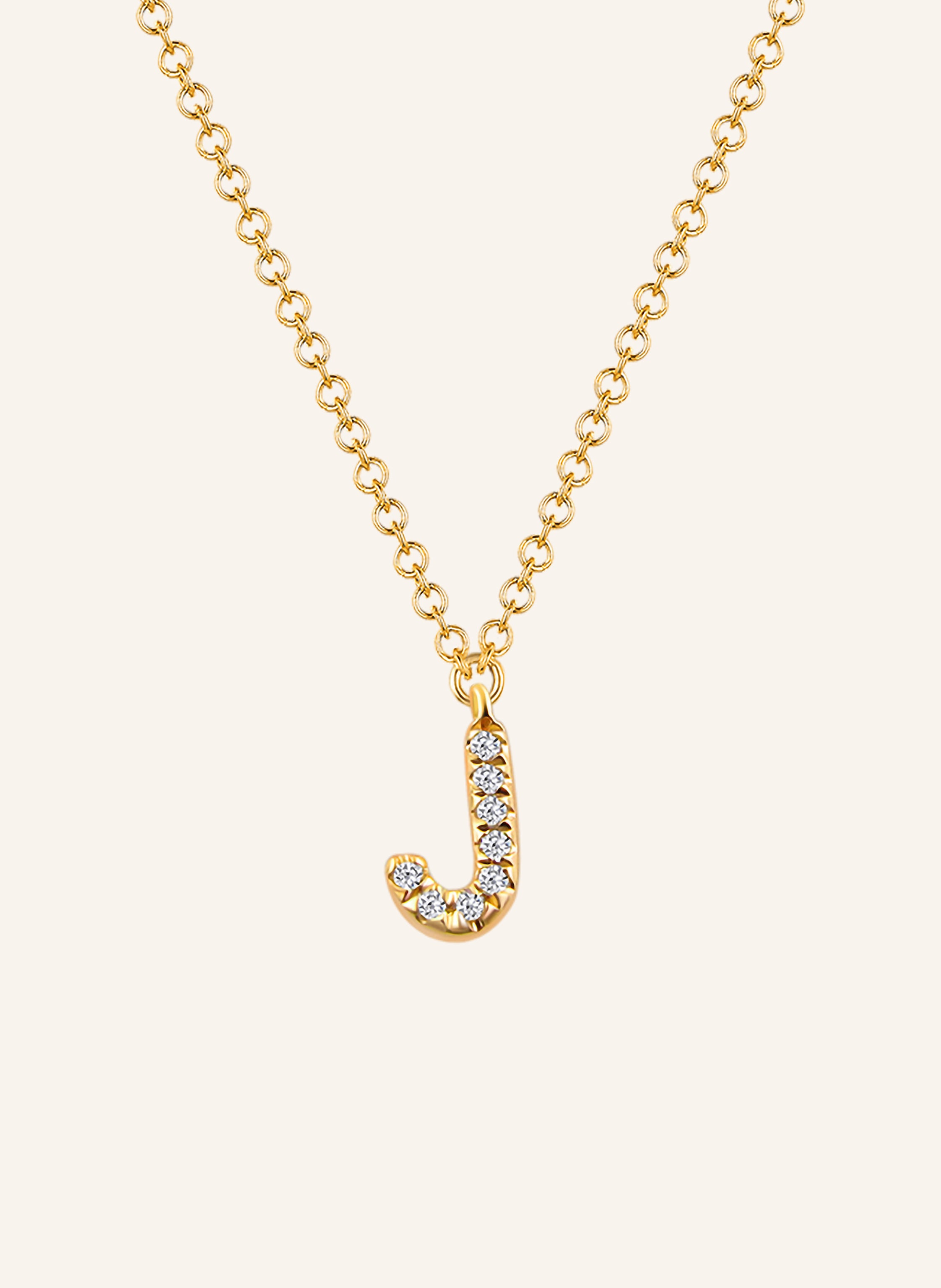 Leaf INITIALIEN Halskette „J“ aus 14 Karat Gelbgold mit Diamanten