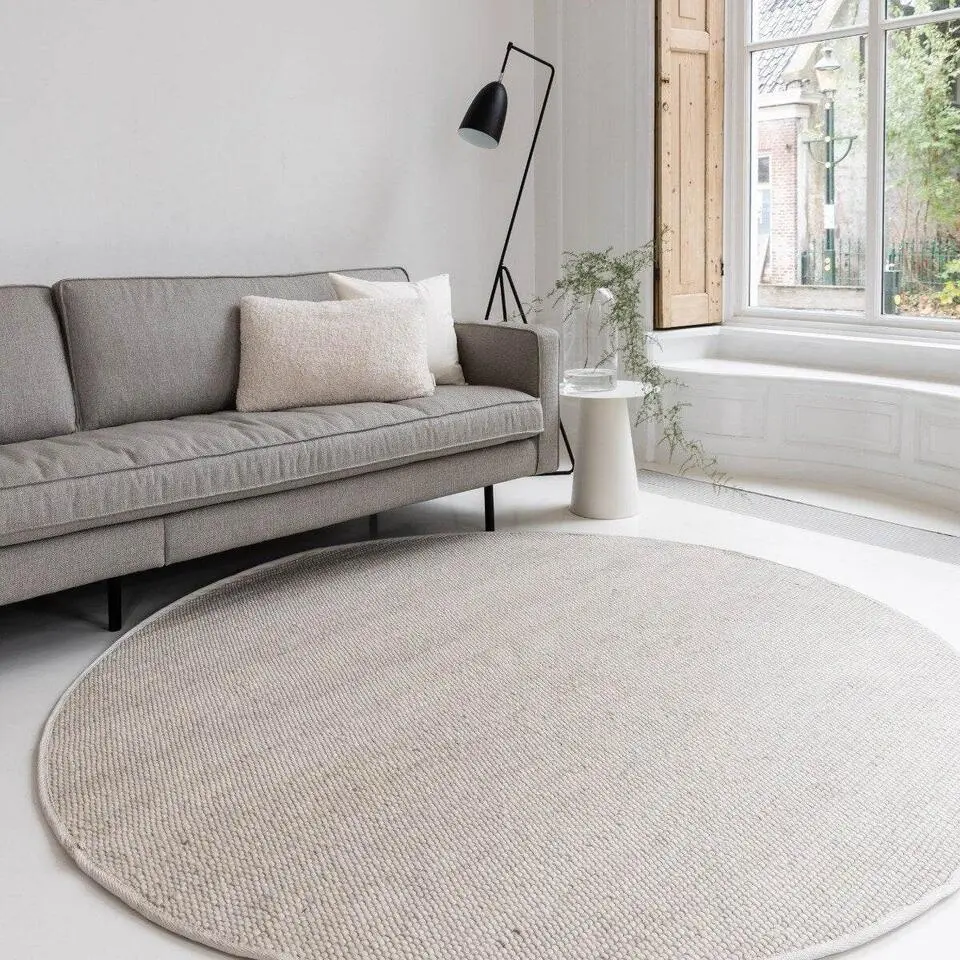 Interieur05 Wollen Vloerkleed Rond Ivoor wit Vik - 240 x 240 cm