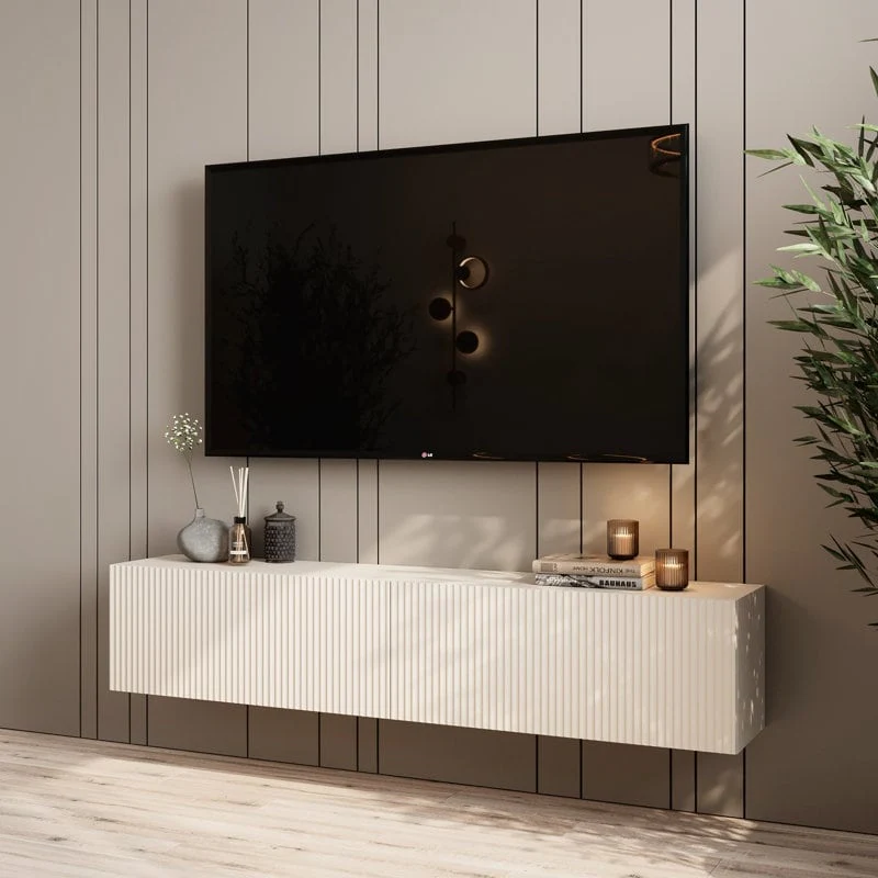 Living Skog Camelia White 59 in. Floating TV Stand Fits TV's up to 65 in. with Wall Mount Feature