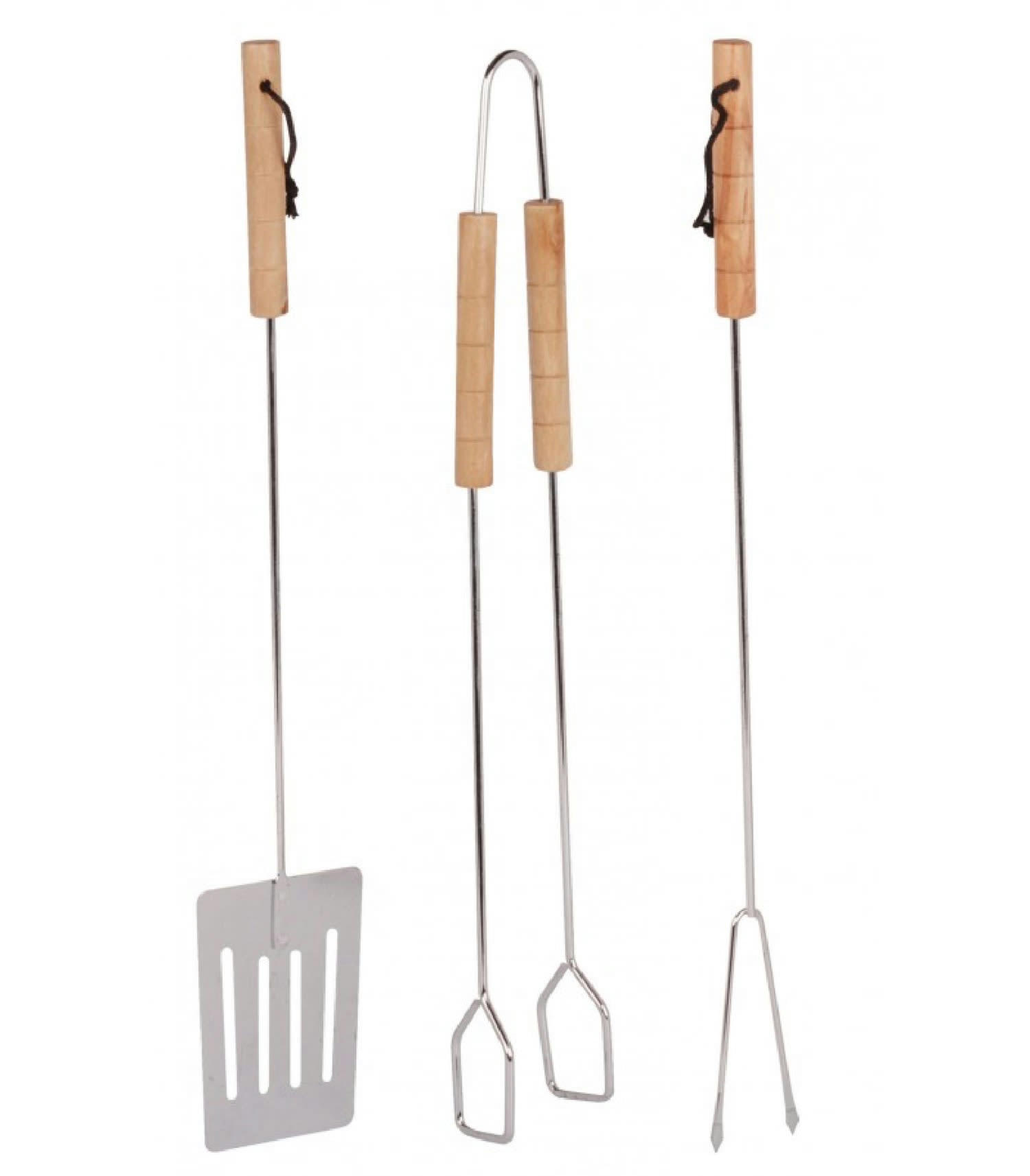 BARBECUE - Set de 3 ustensiles pour barbecue acier et bois