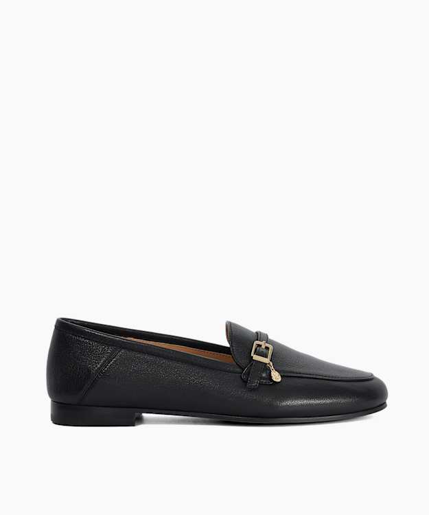 Greya Black - Leather Charm Detail Loafers