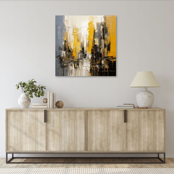Feeby Obraz do salonu, Miasto Abstrakcja Żółty 30x30