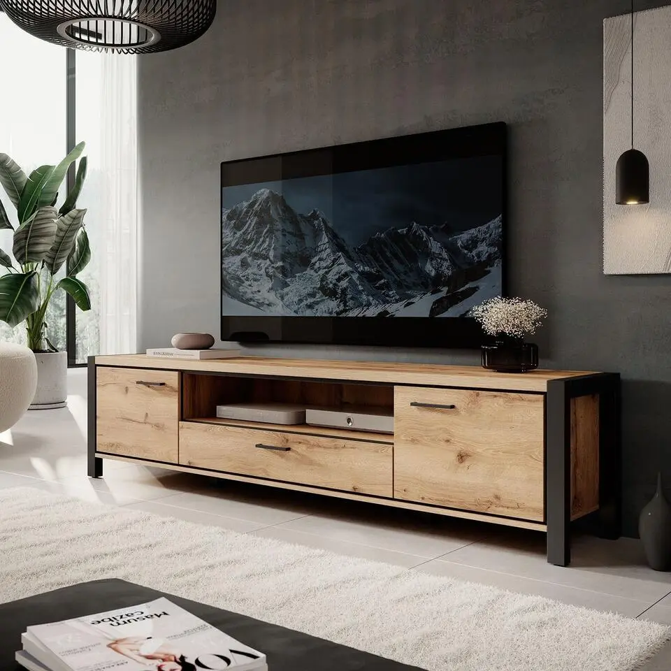Meubella - TV-Meubel Acapulco - Eiken - Zwart - 210 cm