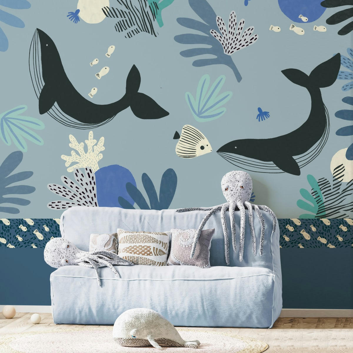 - Papier peint panoramique enfant baleines 300 x 250 cm