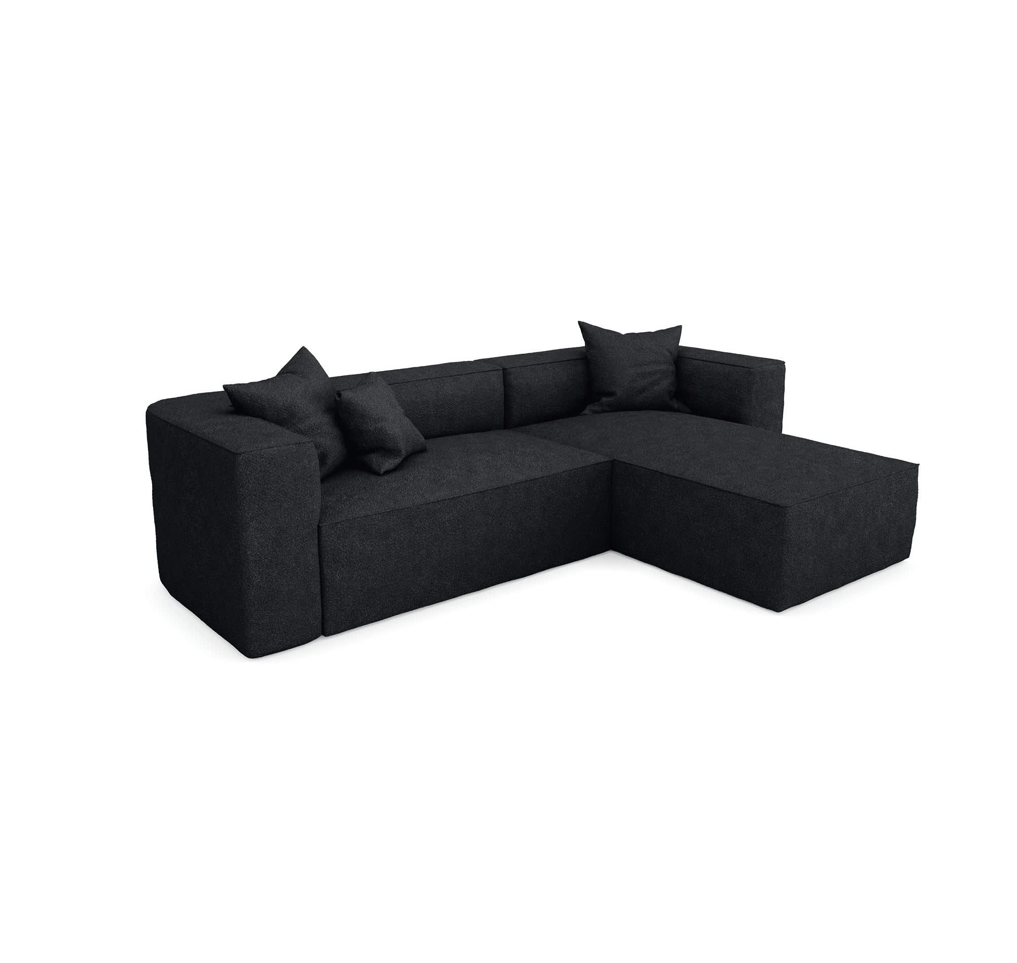 ALMA - Canapé d'angle droit tissu bouclette noir