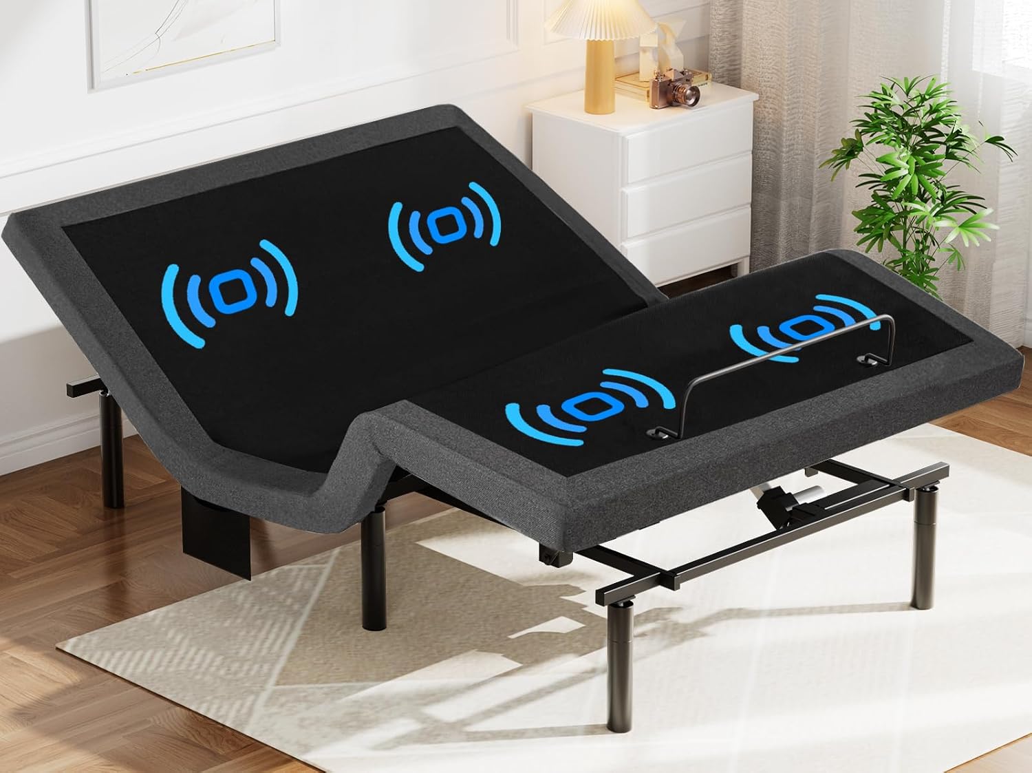 Pipishell Queen Adjustable Bed Frame with Massage, Electric Bed Base with Head & Foot Incline, USB-A & USB-C Ports, LED Under-Bed Lighting, 4 Leg Height Options, and Easy 3-Step Assembly