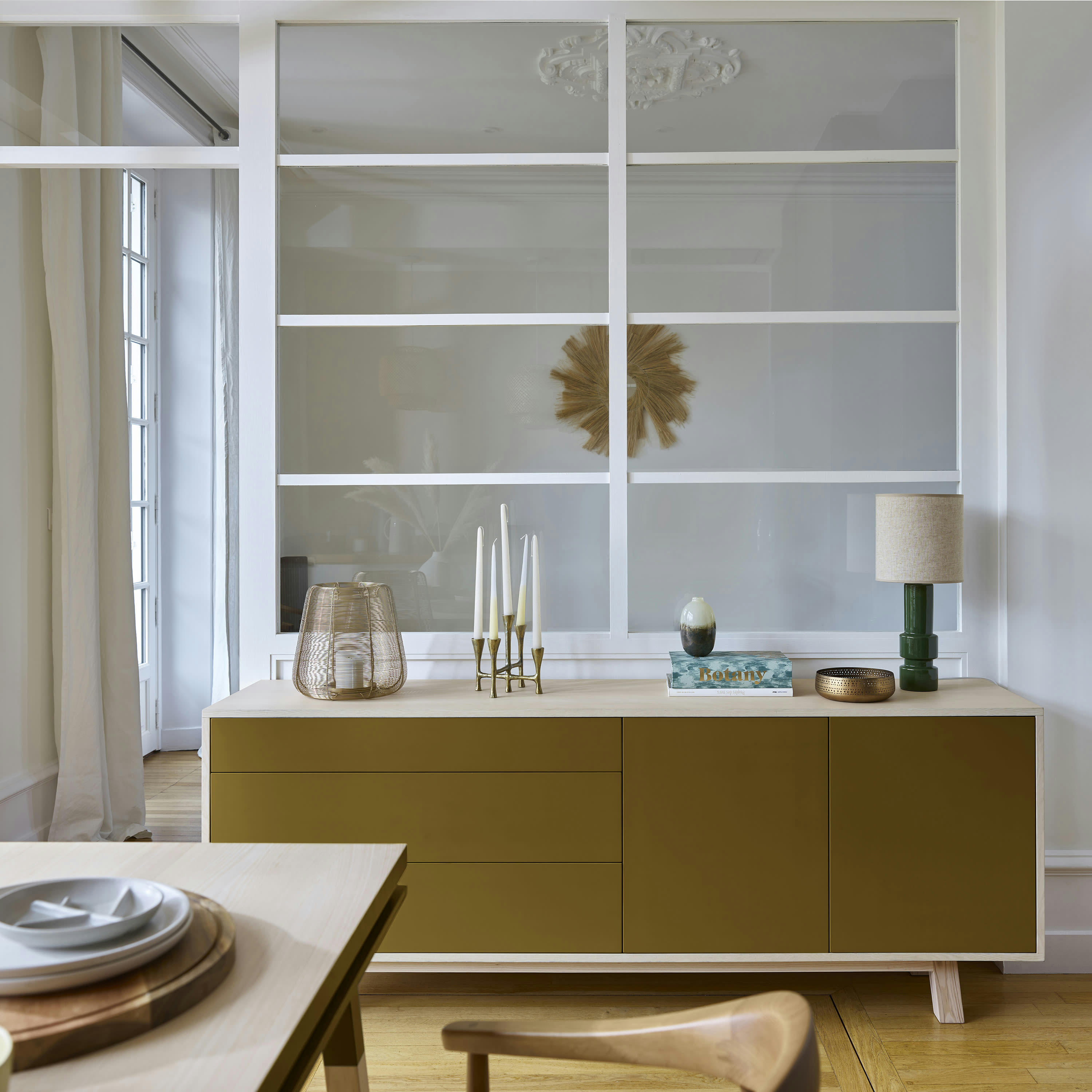 KUBE - Buffet bas 2 portes+3 tiroirs 200 cm, en frêne