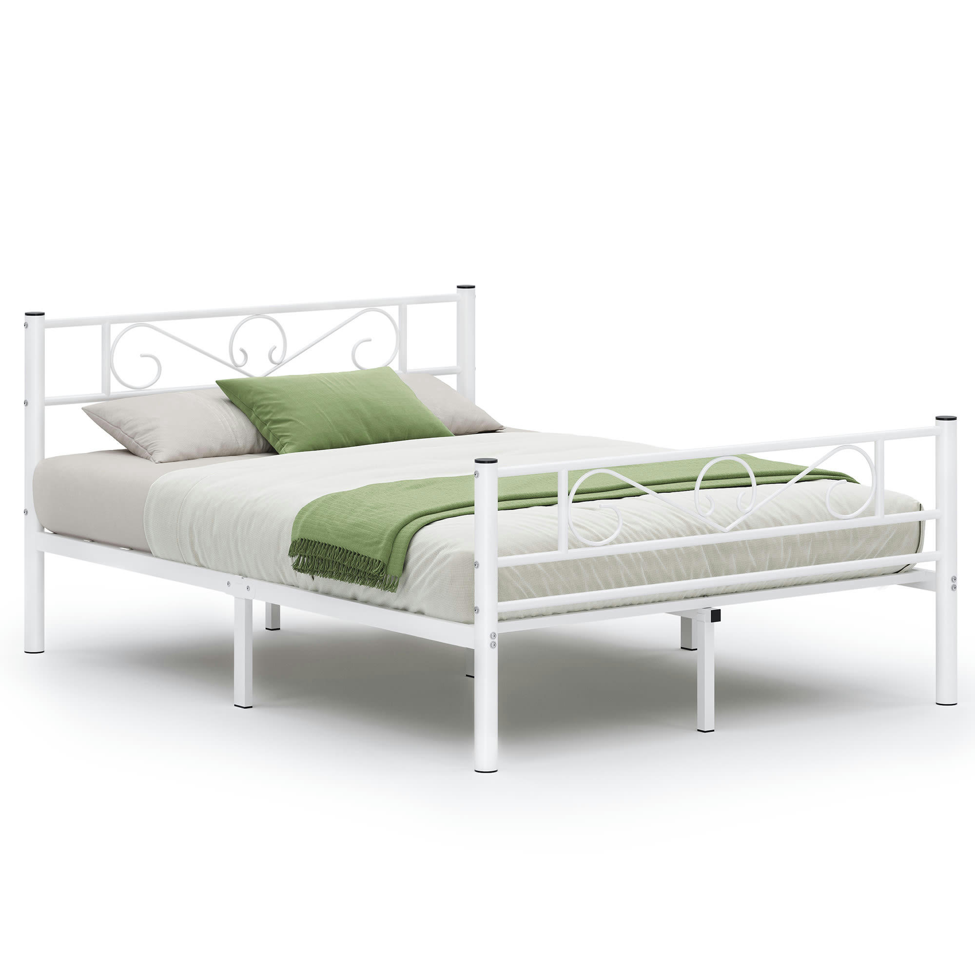 - Lit 2 personnes en métal pour matelas de 190 x 140 cm blanc