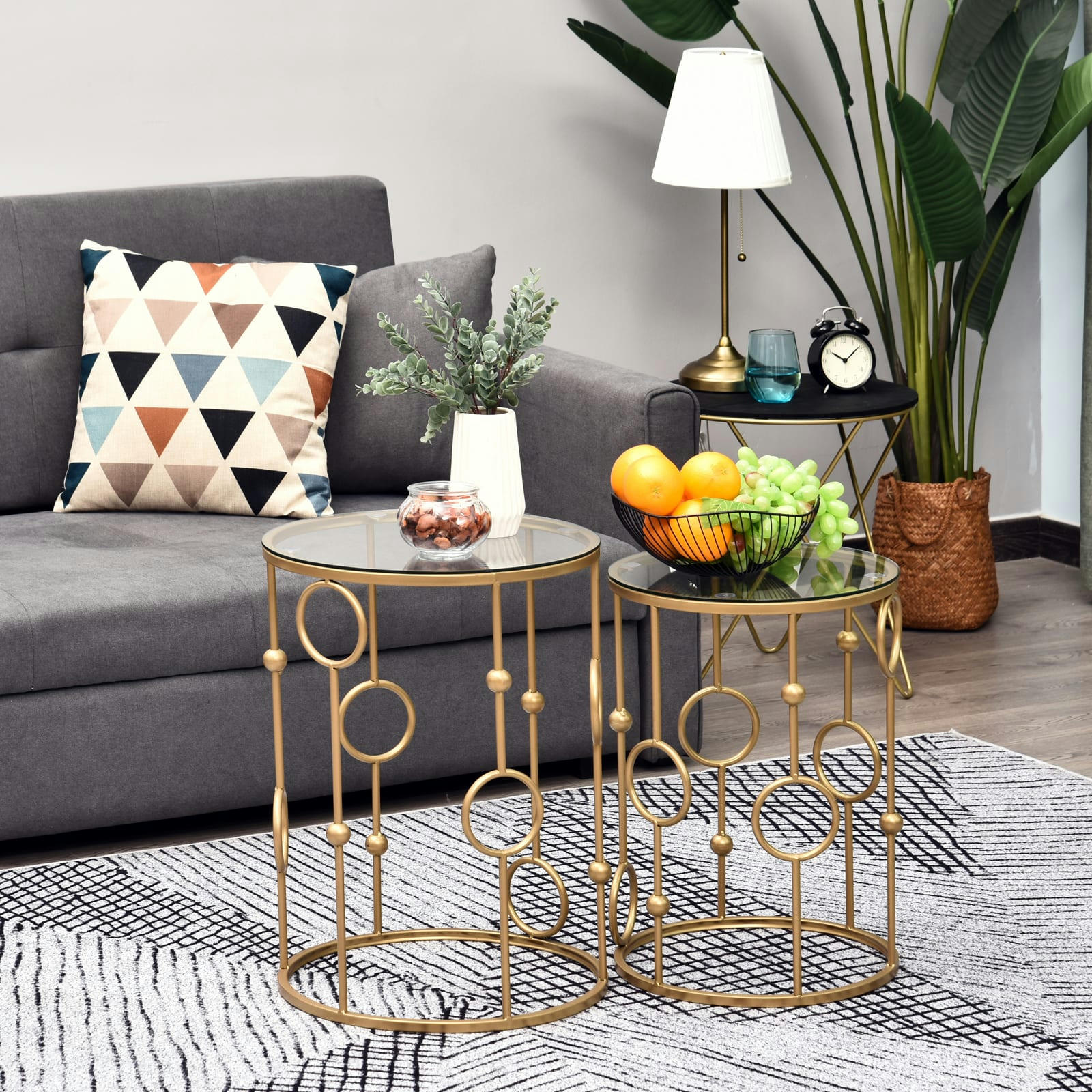 - Tables gigognes lot de 2 tables basses style art déco doré verre