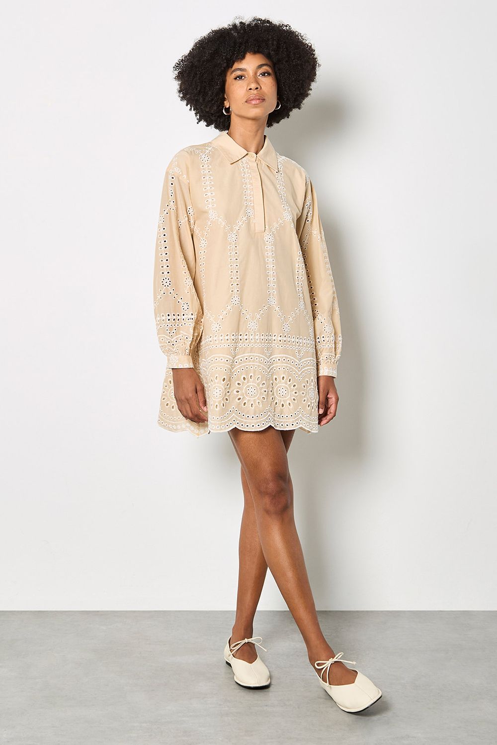 Apricot Broderie Anglaise Cotton Swing Mini Dress