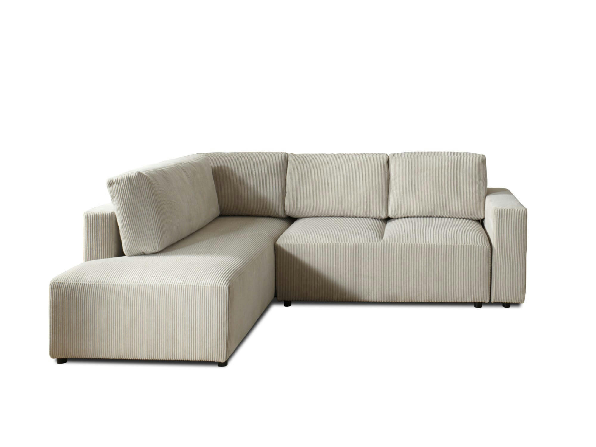 LIVY - Canapé d'angle gauche convertible 5 places en velours côtelé beige