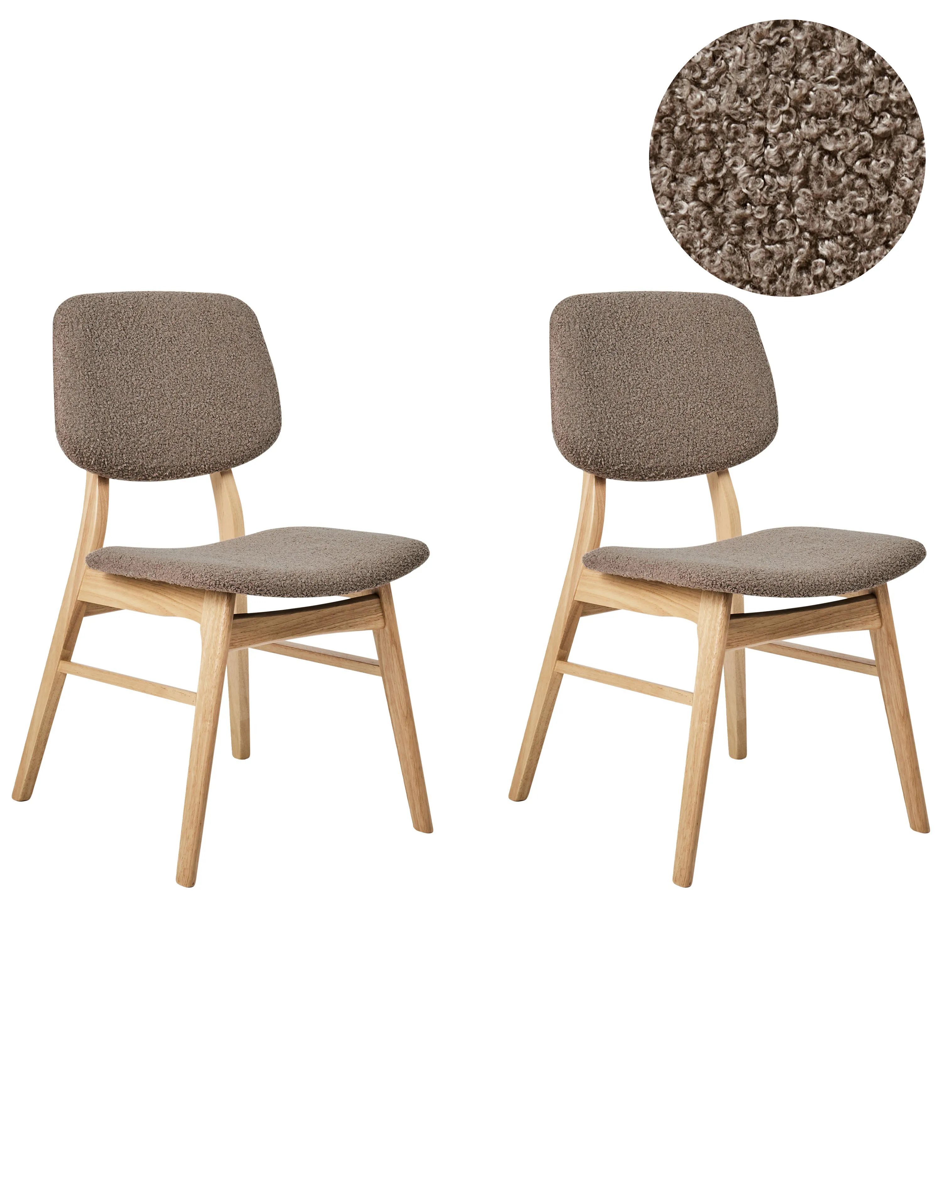Set of 2 Dining Chairs ELAINE Boucle Light Brown/ Taupe