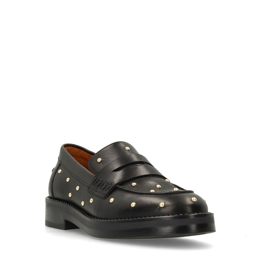 Manfield Zwarte leren loafers met studs