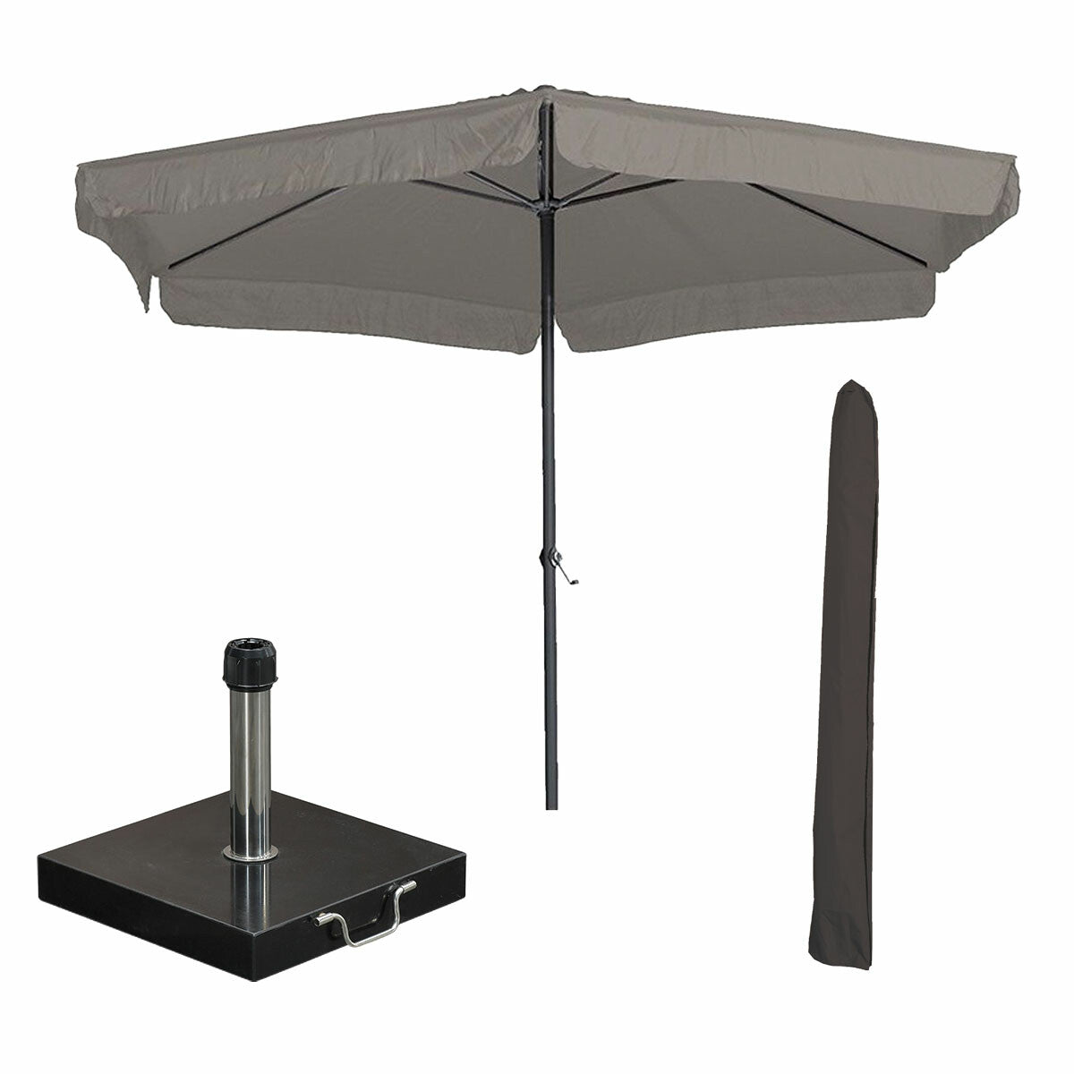 Garden Impressions stokparasol Delta taupe Ø300 cm met 40 kg Cosmo voet en hoes