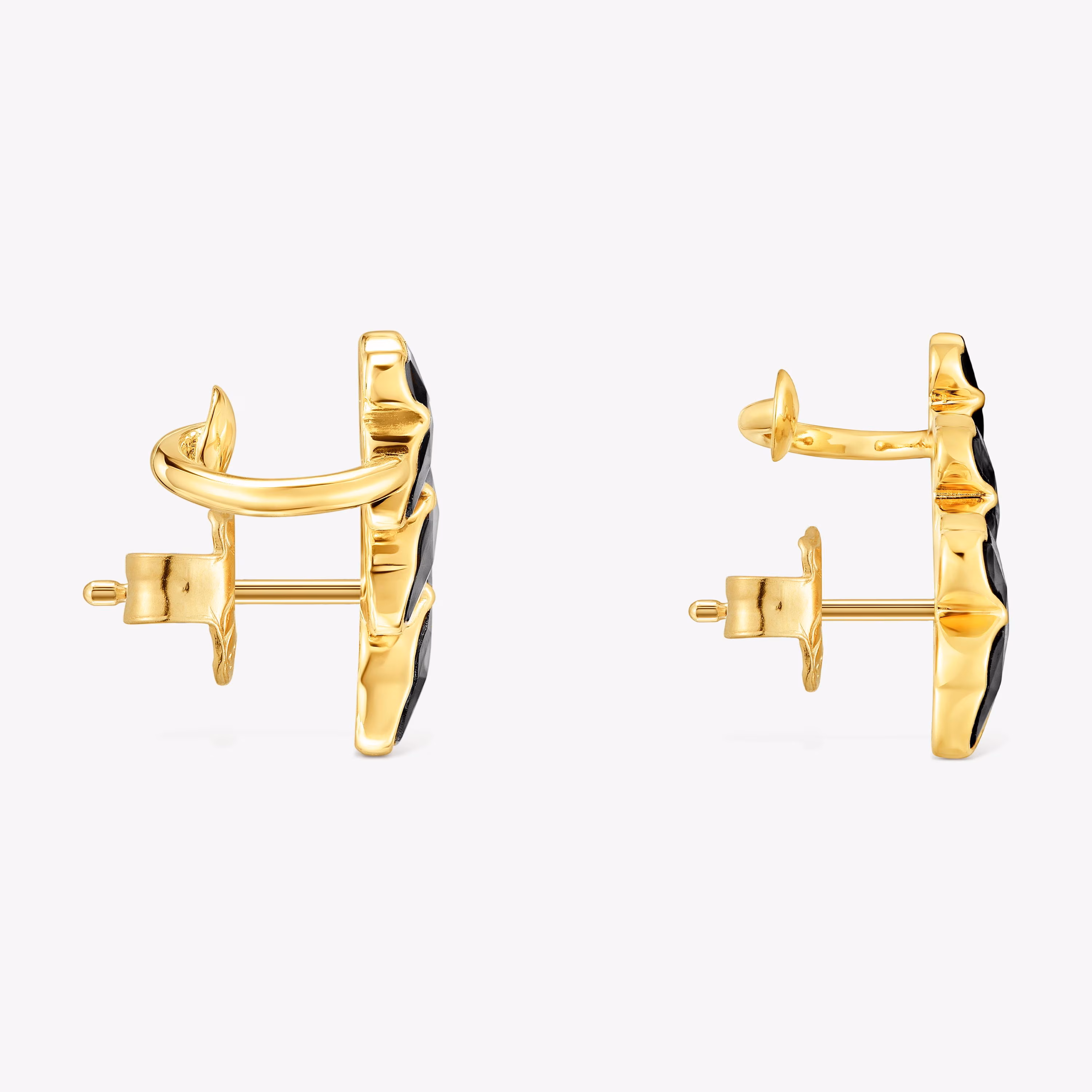 Pendientes trepadores con baño de oro 18 kt sobre plata y motivos oso con ónix Icon Color