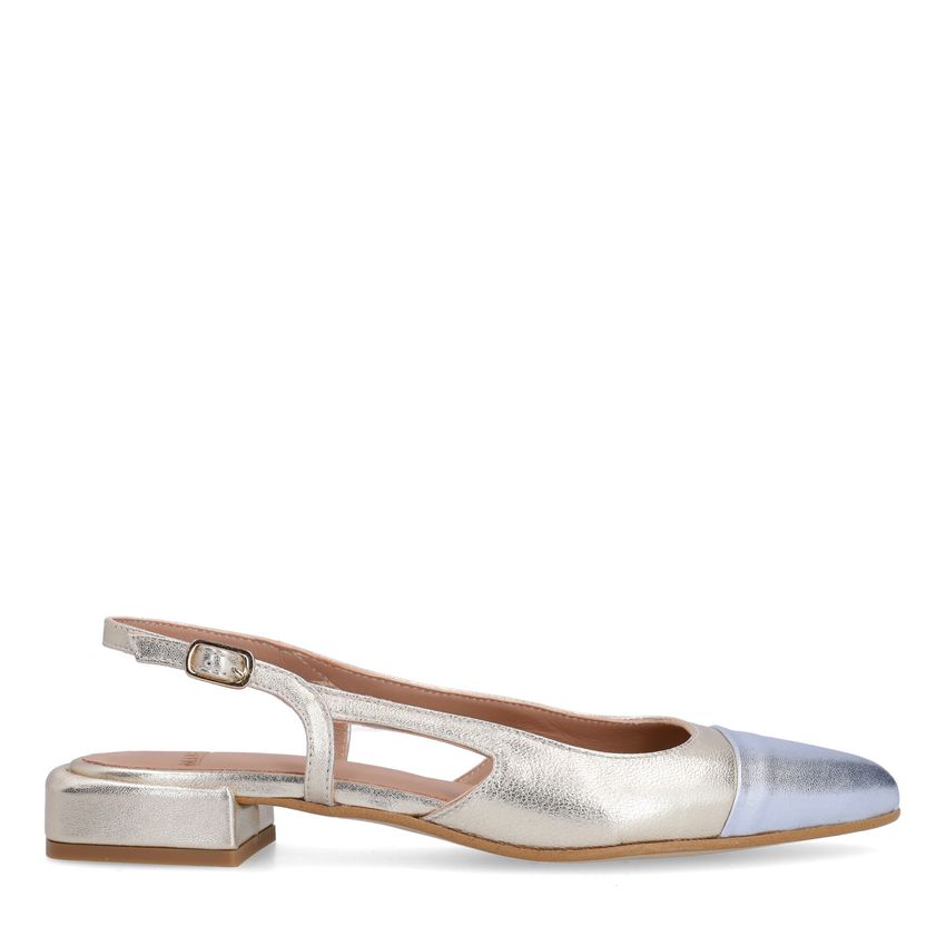 Manfield Gouden leren slingbacks met zilverkleurig detail