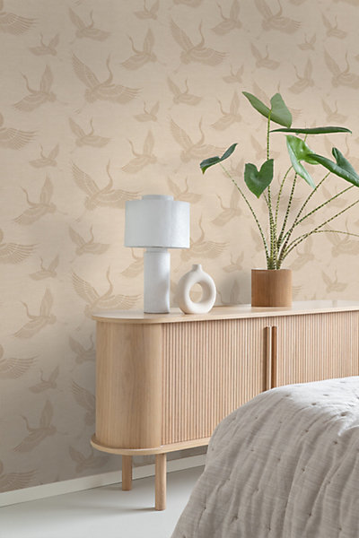 Origin Wallcoverings papier peint oiseaux de grue beige 53 cm x 10.05 m