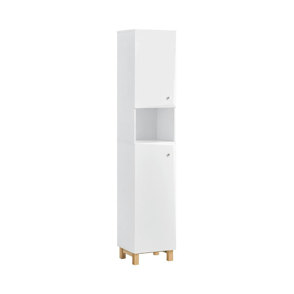 - Meuble colonne 6 compartiments effet bois blanc