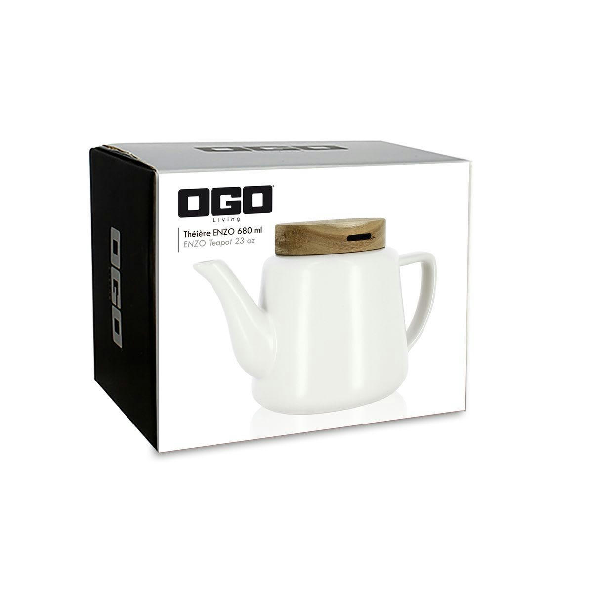 ENZO - Théière en porcelaine avec couvercle en bois 680ml