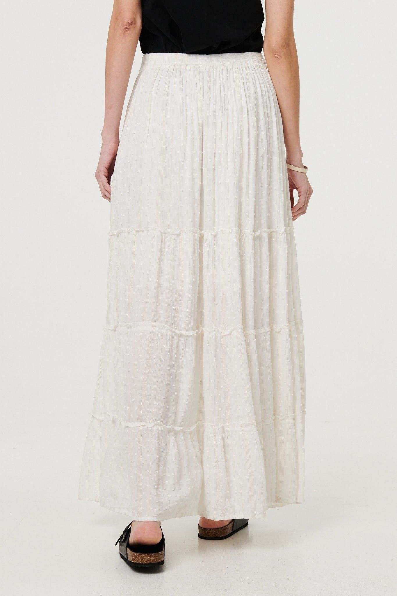 Izabel London Textured High Waist Tiered Maxi Skirt