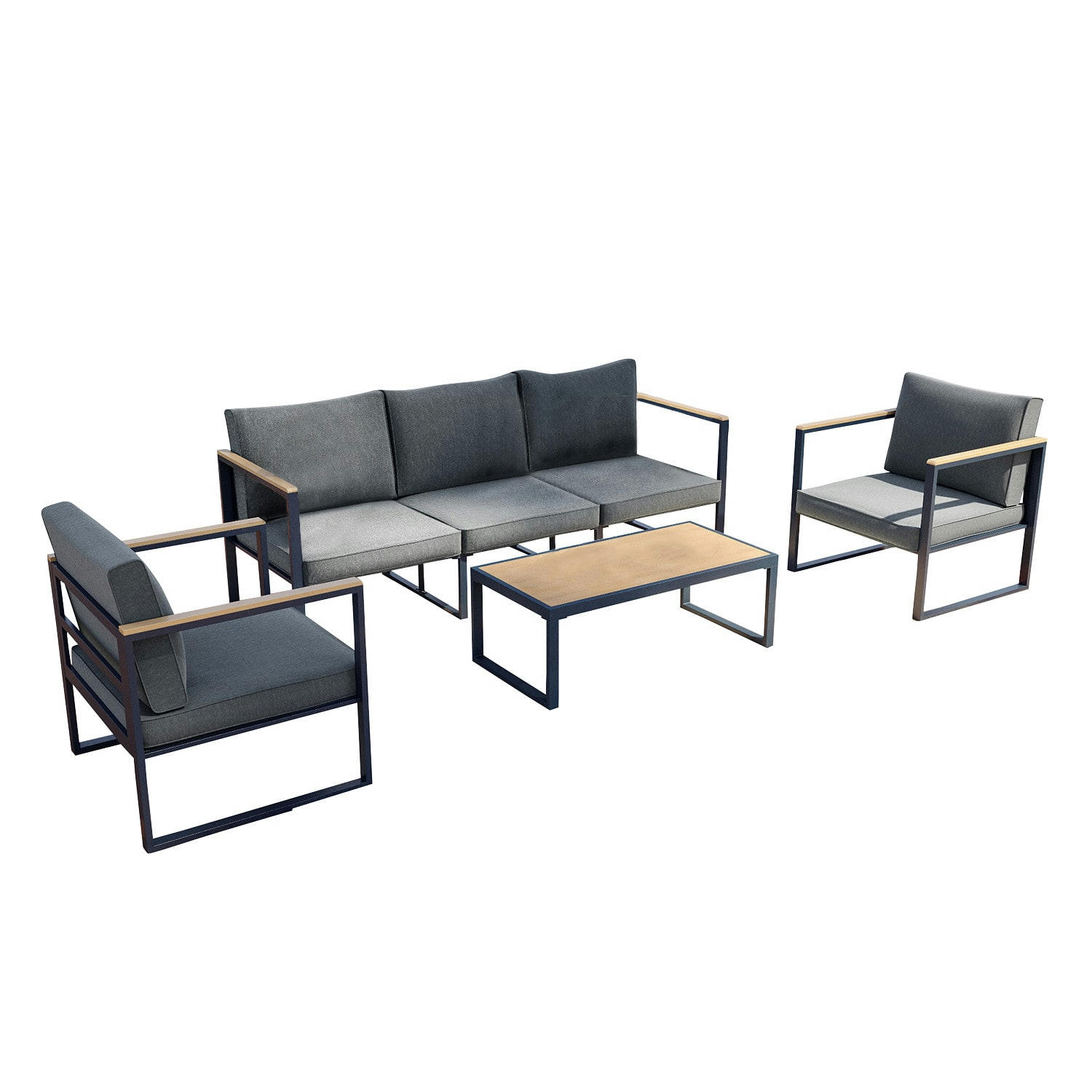 VINCENNES - Salon de jardin en aluminium et polywood gris antracite 5 places