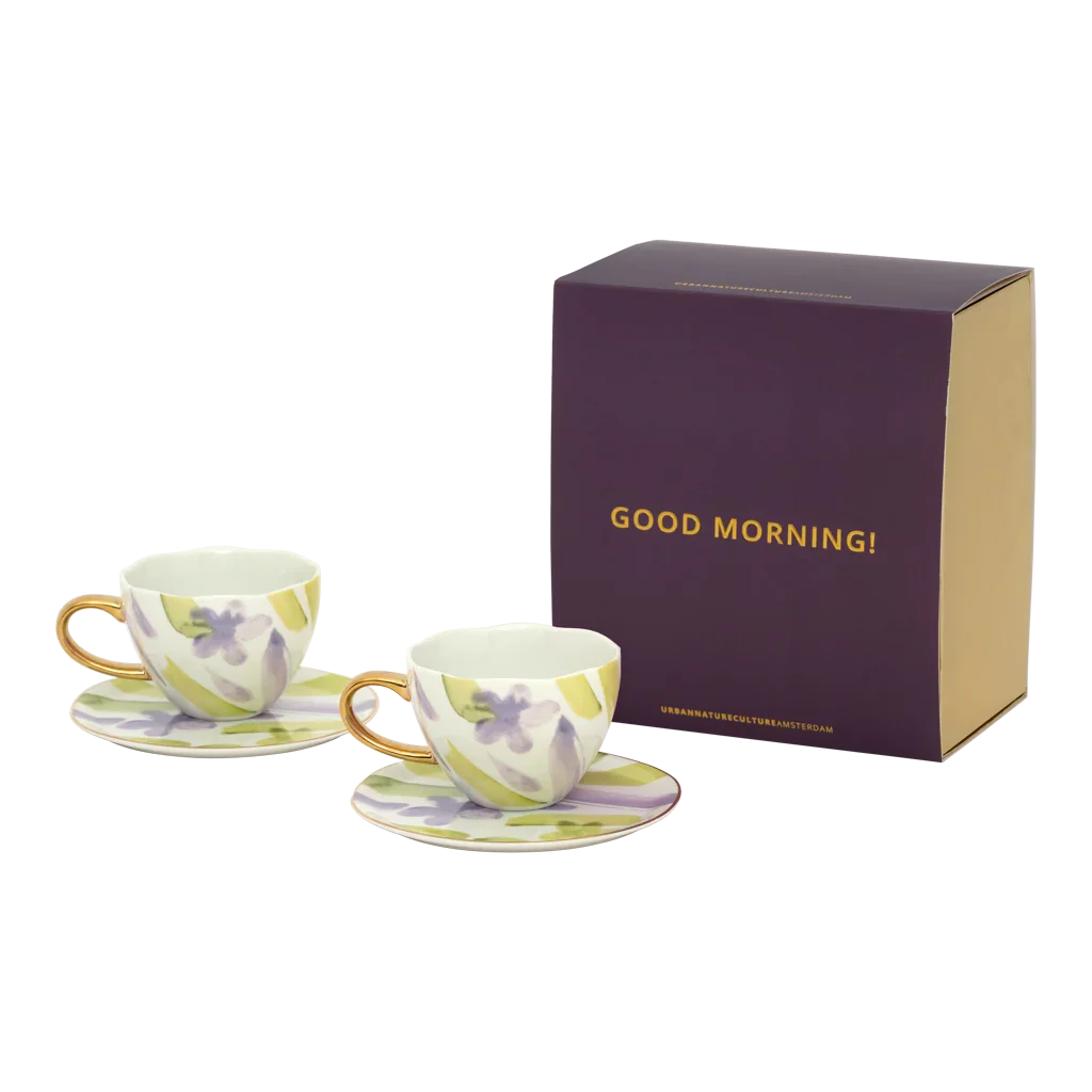 Urban Nature Culture Good Morning kopje Cappuccino/Tea en bord liatris/Kusha - set van 4 - in cadeauverpakking