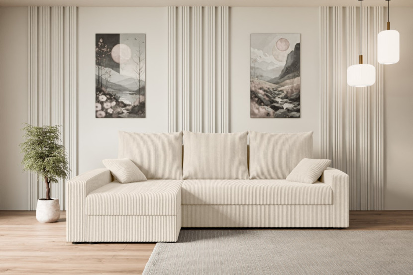 Narożnik z funkcją spania i pojemnikiem ALESIA-L 231x140x90 cm Beżowy