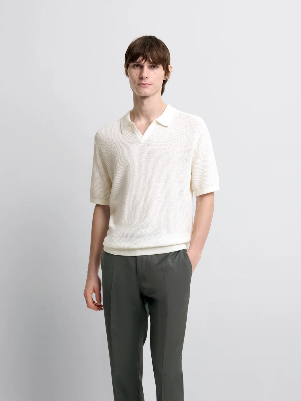 Polo maille col ouvert en coton bio