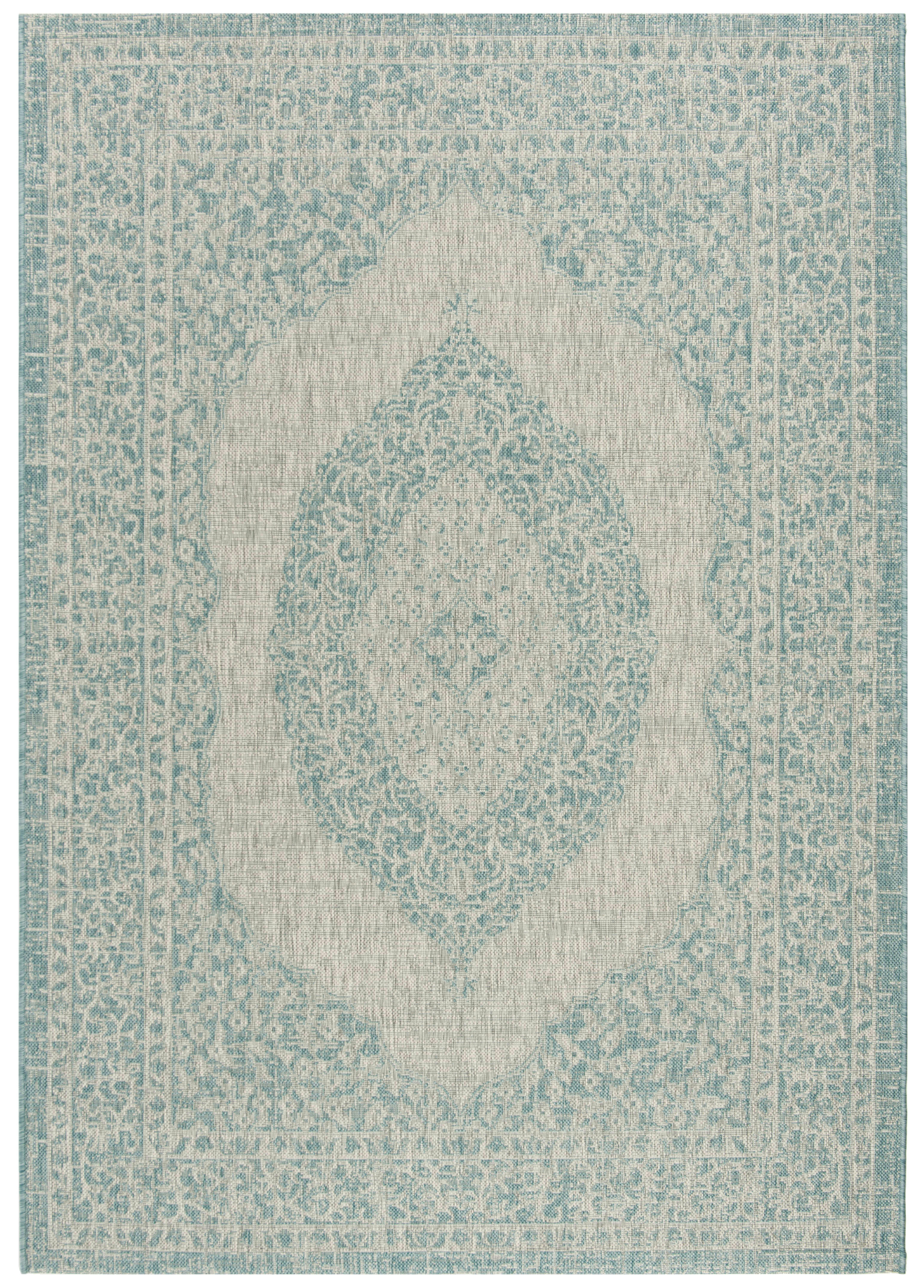 COURTYARD - Tapis interieur & exterieur en gris clair & turquoise, 122 x 170 cm