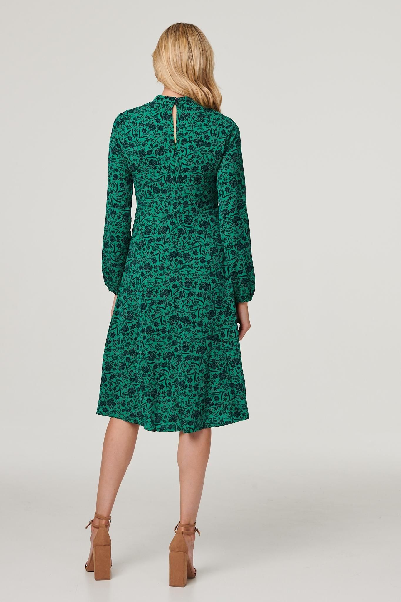 Izabel London Floral High Neck Midi Skater Dress