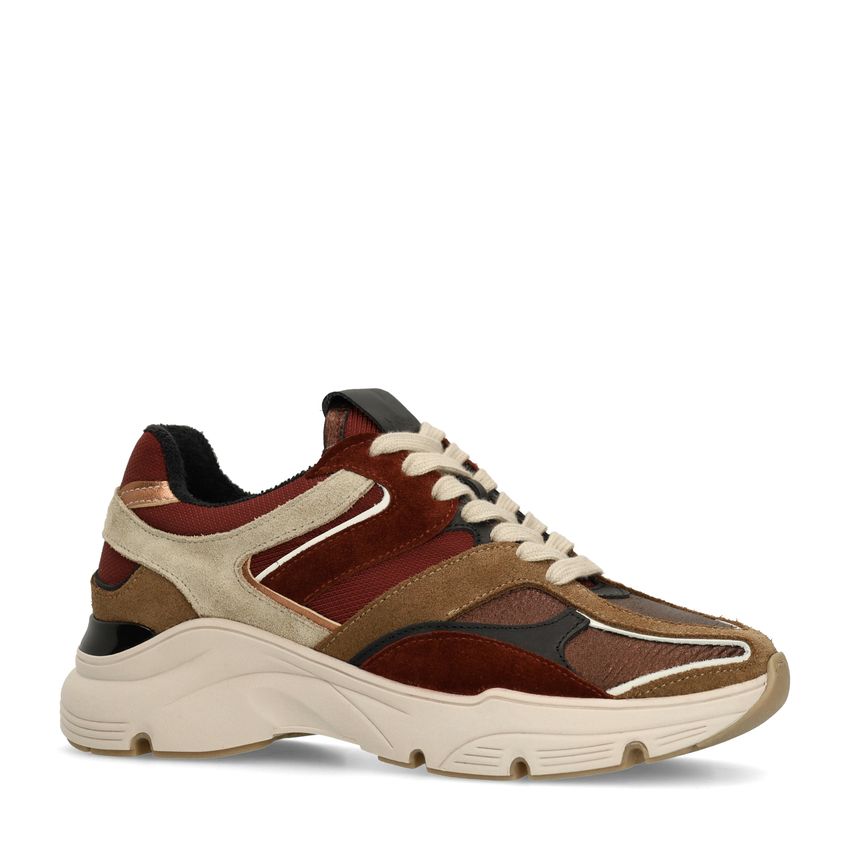 Manfield Beige leren sneakers met multicolor details