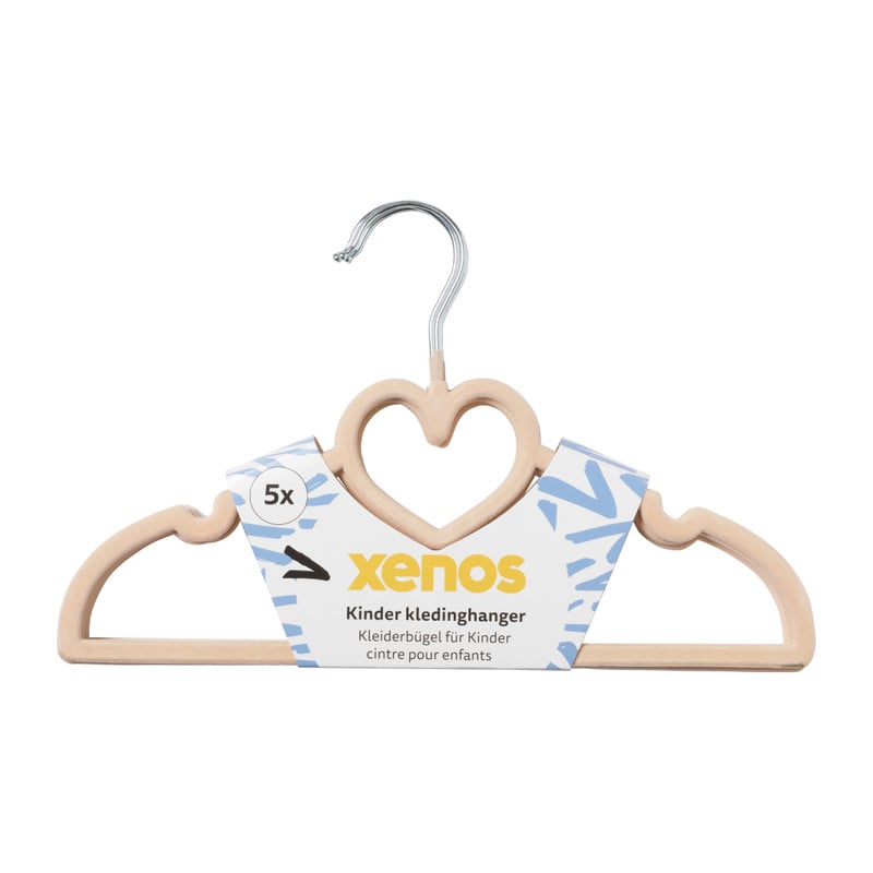 Kinder kledinghanger hart - vilt - beige - set van 5