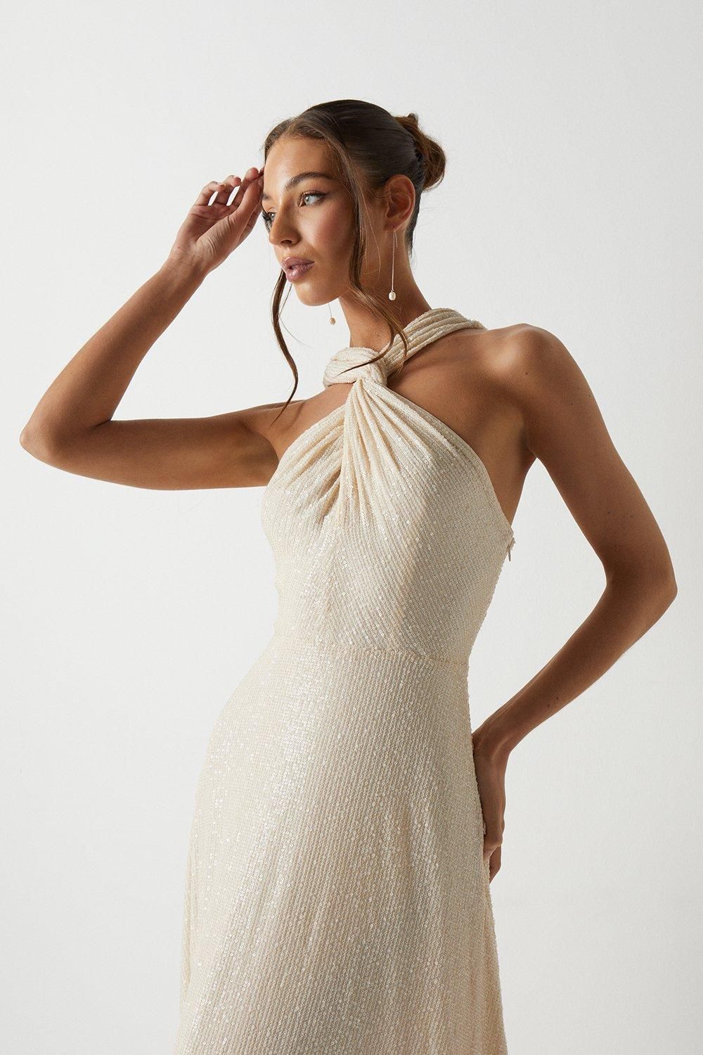Coast Cross Neck Sequin Bridesmaid Maxi Dress