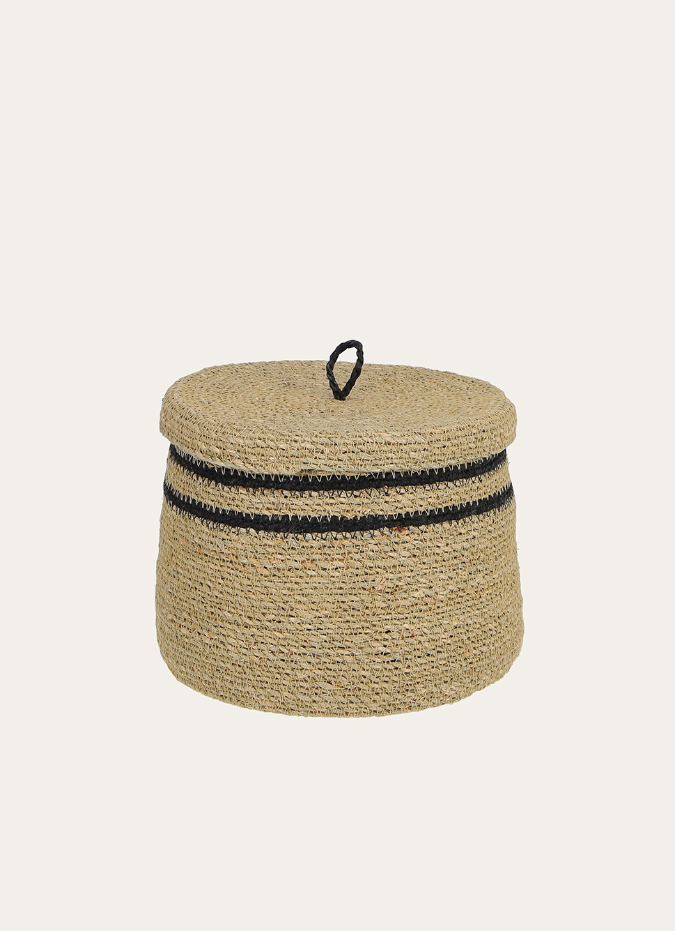 PETIT PANIER EN FIBRES NATURELLES AVEC COUVERCLE NATUREL / NOIR