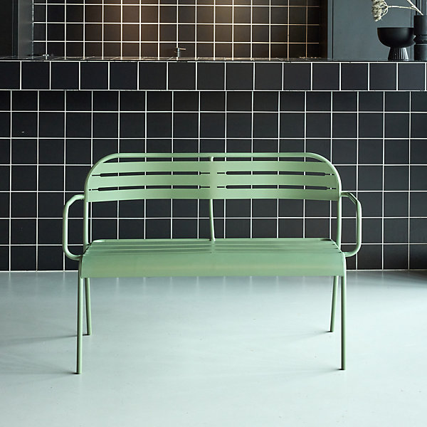 Banc extérieur 2 places acier vert - 118 x 52 x 80cm - Amélia