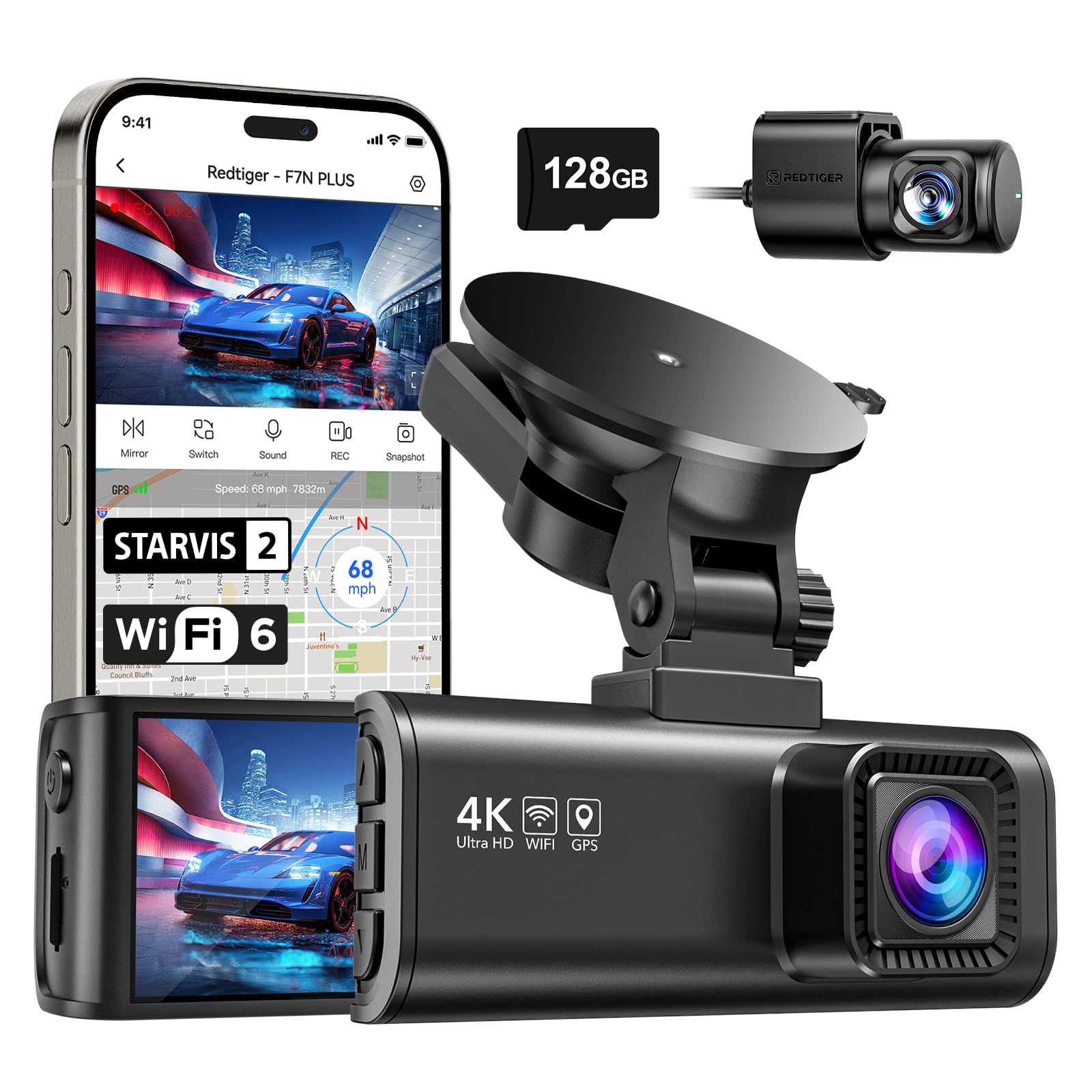 REDTIGER 4K Dash Cam Front Rear with GPS, Night Vision