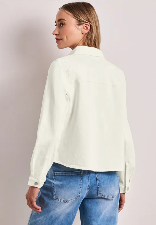 Jeansjacke mit Knopfleiste und Stickerei