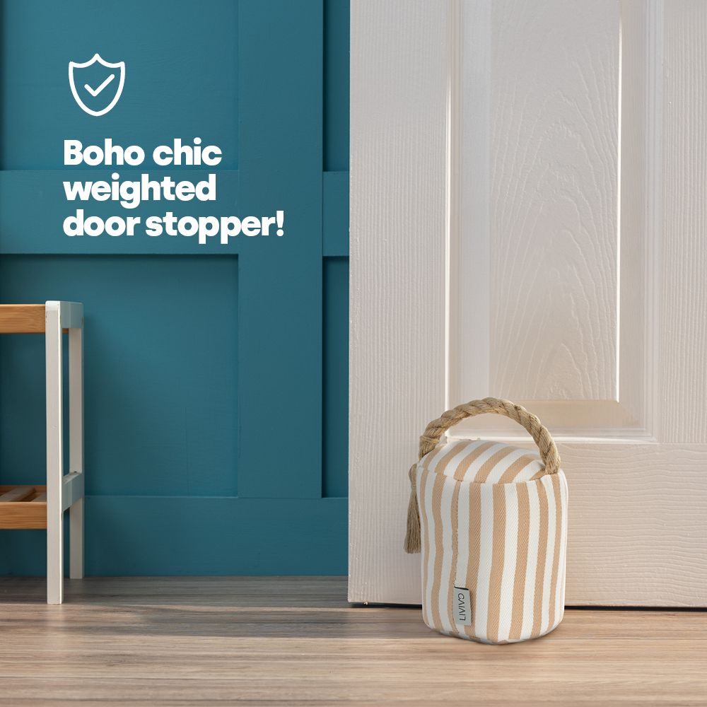LIVIVO Weighted Door Stopper Boho Chic Striped Design 1.5kg with Hemp Handle
