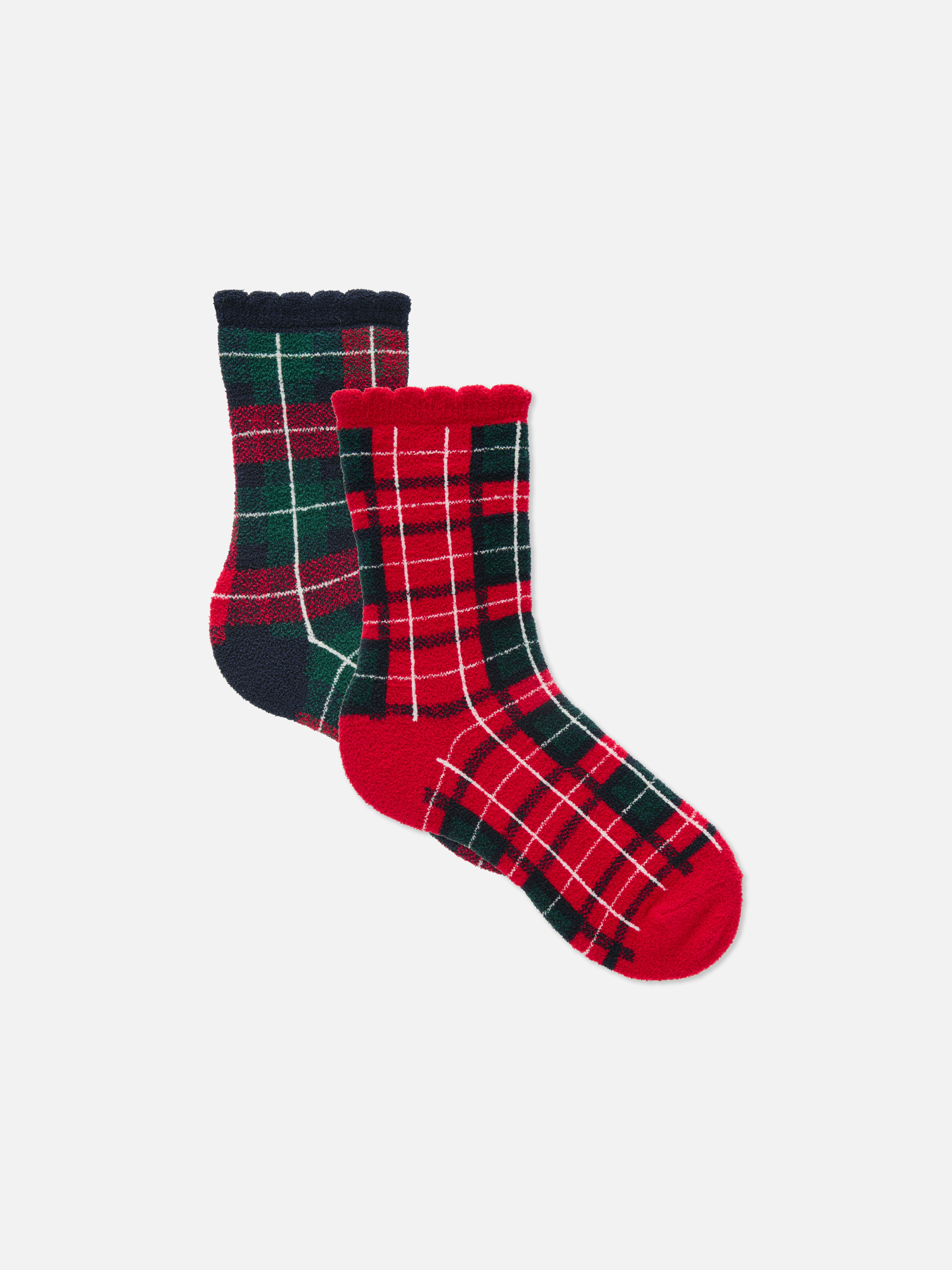 2pk Cozy Check Quarter Crew Socks
