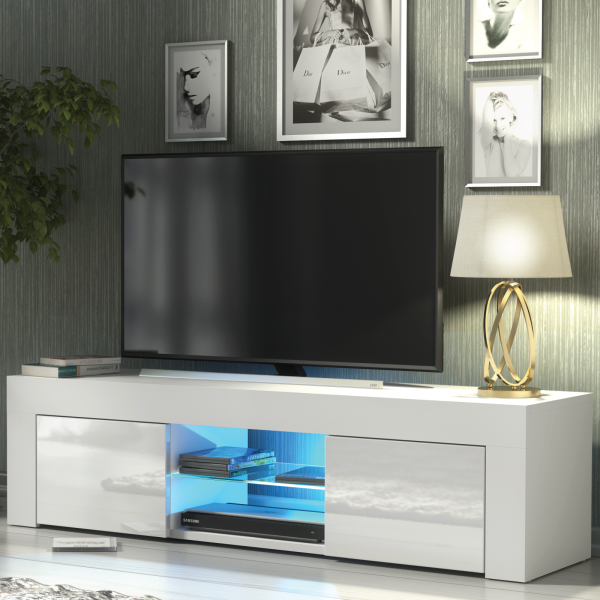 Szafka RTV 130cm ONE FURNITURE - Biały Laminat & Połysk